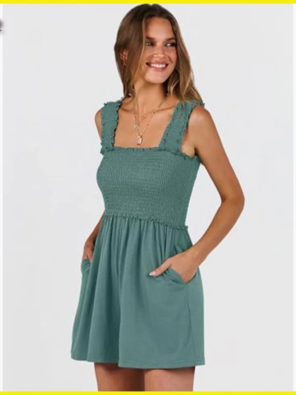 Sleeveless Square Neck Romper Smocked Backless Loose Fit Summer Casual - Picture 3 of 7